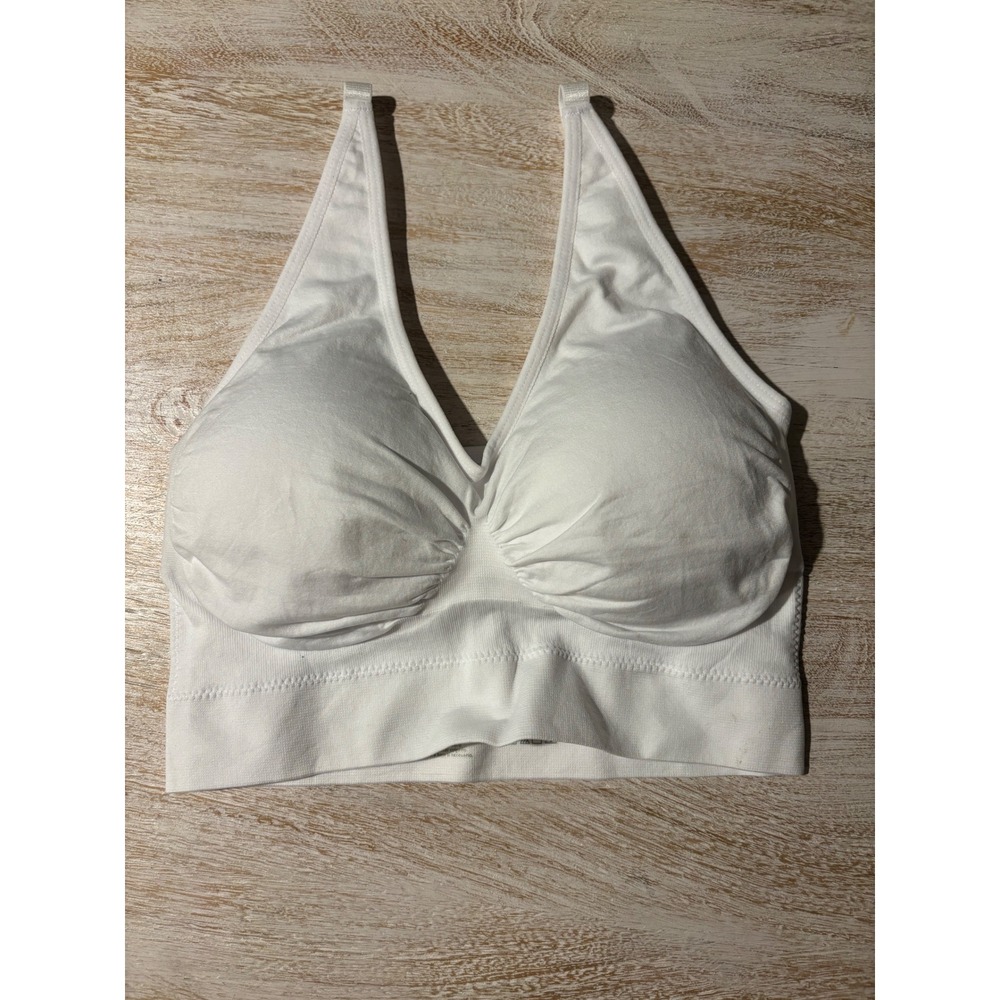 Rhonda Shear Halter Bralette Womens XS White Seamless Wireless Ruched V-Neck